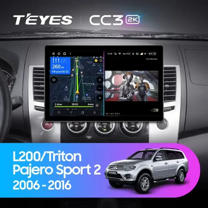 Магнитола для Mitsubishi L200, Pajero Sport 2006-2016 - Teyes CC3-2K-360 монитор 13" 2K QLED на Android 10, Быстрая, CarPlay, 4G SIM-слот, 4 камеры в комплекте