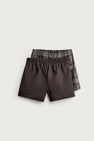 ZARA НАБОР ИЗ ДВУХ ТРУСОВ-БОКСЕРОВ ИЗ ПОПЛИНА, КОРИЧНЕВЫЙ
