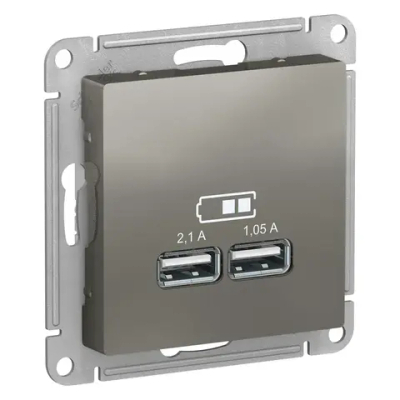 ATLASDESIGN USB РОЗЕТКА A+A, 5В/2,1А, 2х5В/1,05А, механизм, СТАЛЬ