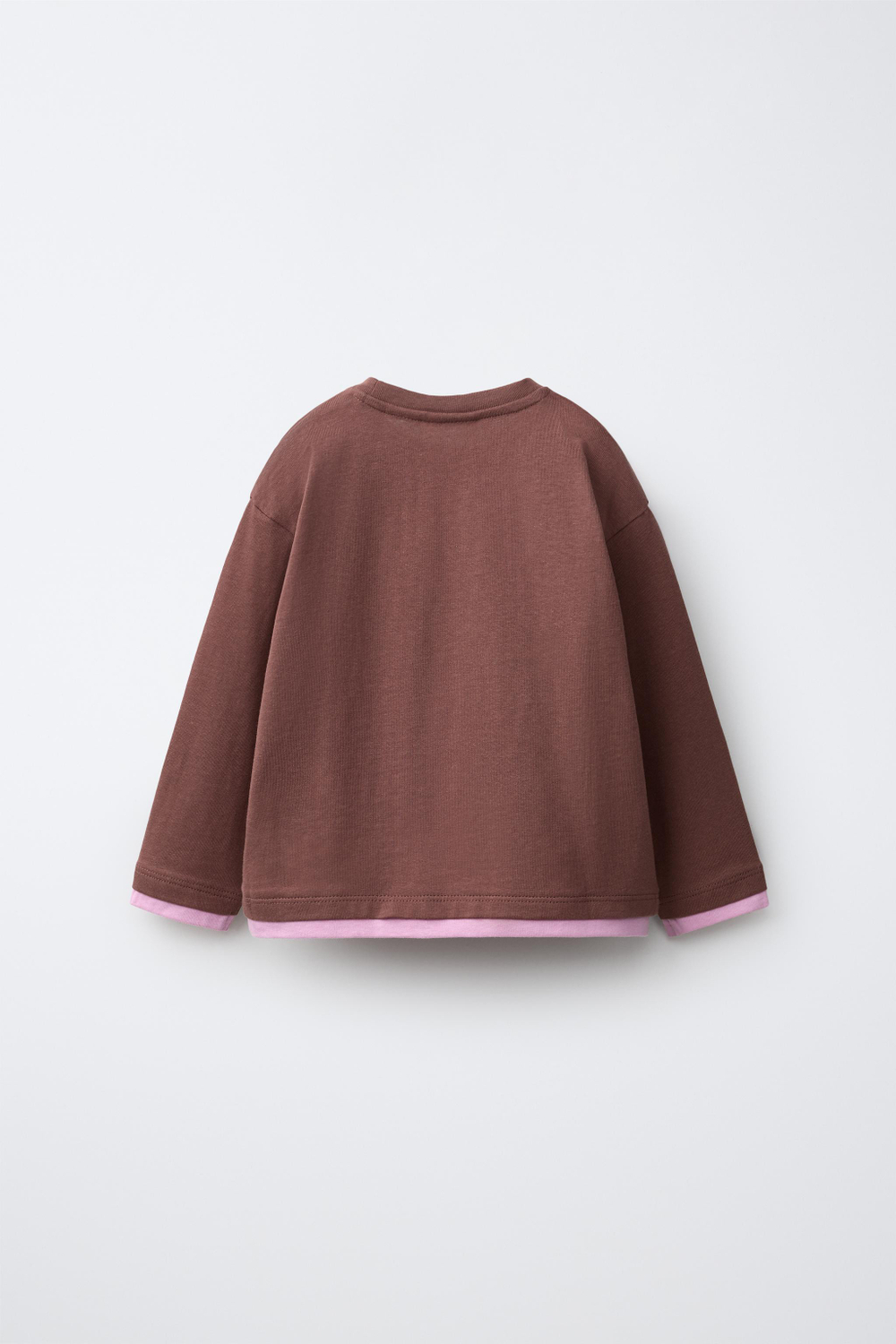 ZARA ФУТБОЛКА С ДЛИННЫМИ РУКАВАМИ, ШОКОЛАДНЫЙ