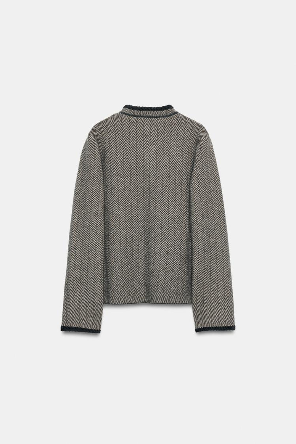 ZARA КАРДИГАН С УЗОРОМ "ЁЛОЧКА", СЕРЫЙ