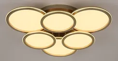 Люстра потолочная светодиодная Rilon 9301/3+3M CHAMPAGNE GOLD, 228 Вт, золотая и шампань