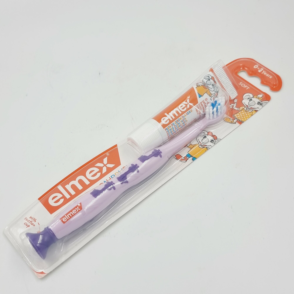 Зубная щетка детская Elmex Soft от 0-3 лет сиреневая 1 шт и зубная паста Elmex в мини формате 12 мл (из Финляндии)