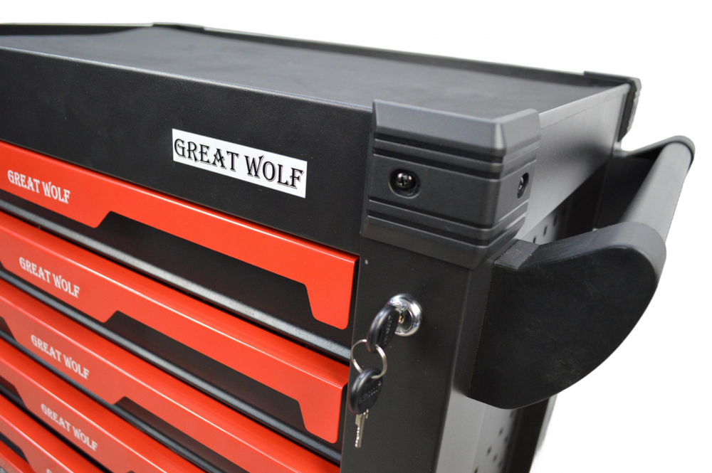 Инструментальная тележка GW-7ST Black (Great Wolf) 7 ящиков, увеличенные колеса с тормозом, ЦЗ, усиленная