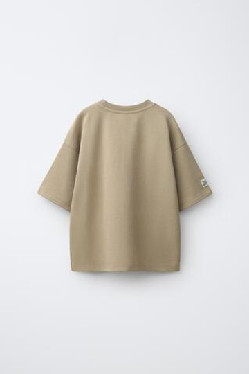 ZARA ФУТБОЛКА ИЗ ИНТЕРЛОКА С ВЫШИВКОЙ, СВЕТЛО-КОРИЧНЕВЫЙ
