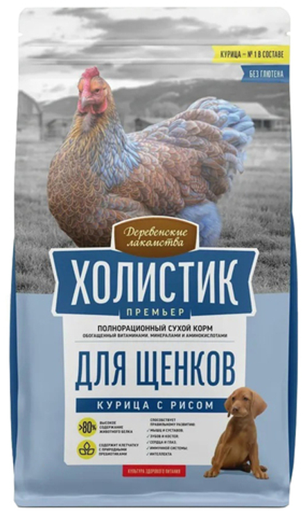 Деревенские лакомства 3кг Сухой корм для щенков, Курица рис