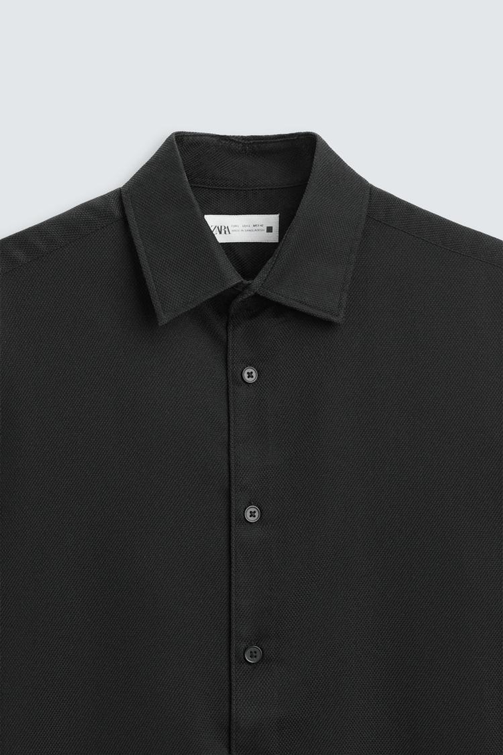 ZARA РУБАШКА ИЗ РЕЛЬЕФНОЙ ТКАНИ EASY CARE, ЧЕРНЫЙ