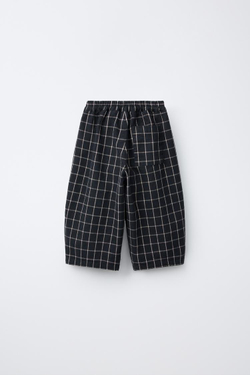 ZARA БРЮКИ COMFY BALLOON В КЛЕТКУ, АНТРАЦИТОВО-СЕРЫЙ