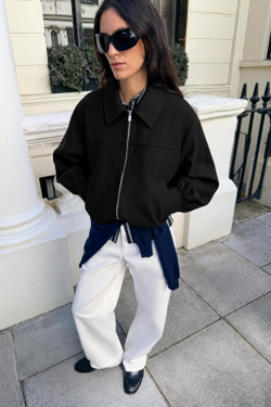 ZARA МЯГКАЯ КУРТКА НА МОЛНИИ, ЧЕРНЫЙ