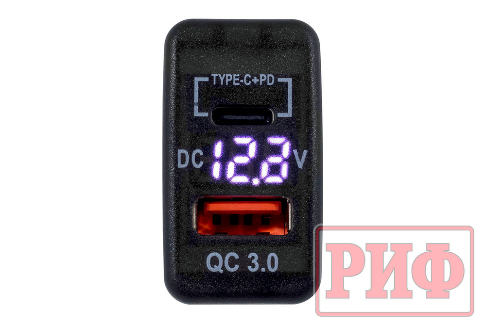 Розетка USB Type C, QC 3.0 с вольтметром для Toyota 40x20
