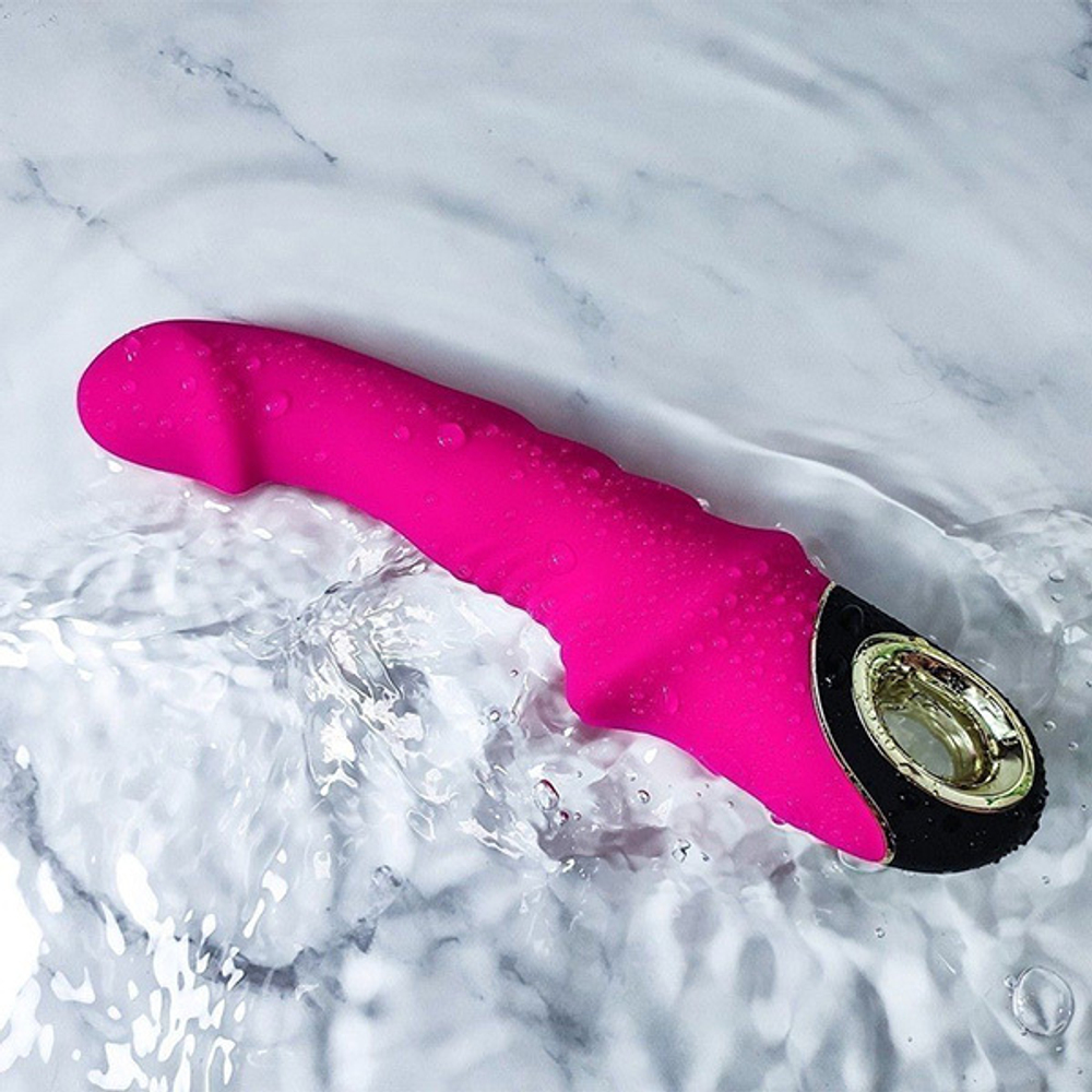 Ярко-розовый рельефный вибратор-реалистик 22,5см Silicone Toys Joyblade USK-V14