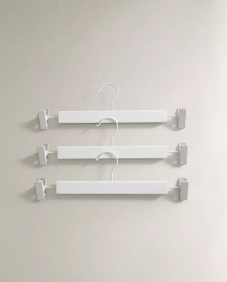 ZARA HOME ЛАКИРОВАННАЯ ДЕРЕВЯННАЯ ВЕШАЛКА С ЗАЖИМОМ (НАБОР ИЗ 3 ШТ.), БЕЛЫЙ