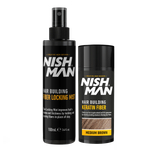 NISHMAN HAIR BUILDING KERATIN FIBER & LOCKING MIST SPRAY SET, MEDIUM BROWN - Загуститель для коричневых волос 2в1