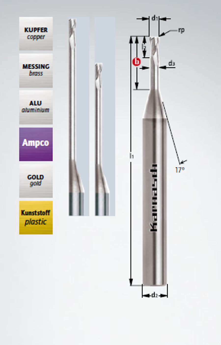Микрофреза концевая KARNASCH 0,2/r 0,05х1,0х55х3 Z=2 арт. 306212002000501