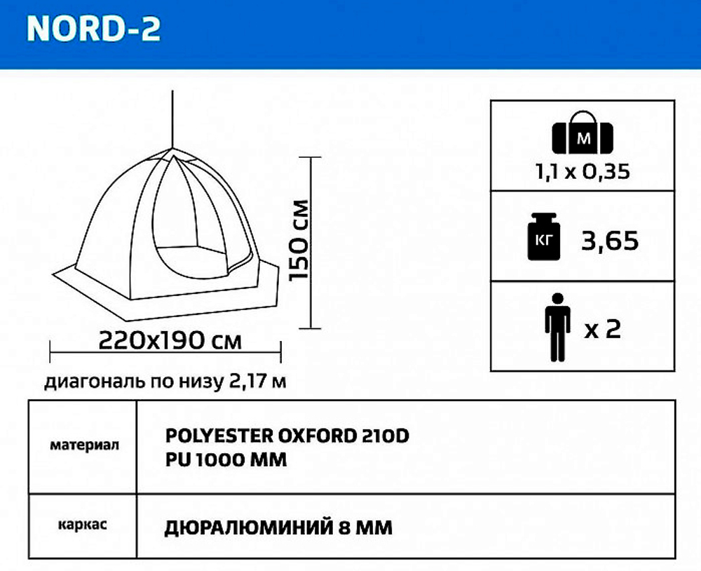 Палатка-зонт 2-местная зимняя Helios NORD-2 [130494]