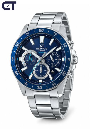 CASIO EFV-570D-2AVUDF EDIFICE мужские наручные часы — стальной хронограф с синим циферблатом