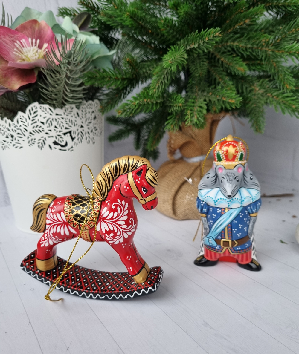 Набор ёлочных игрушек лошадка и мышиный король