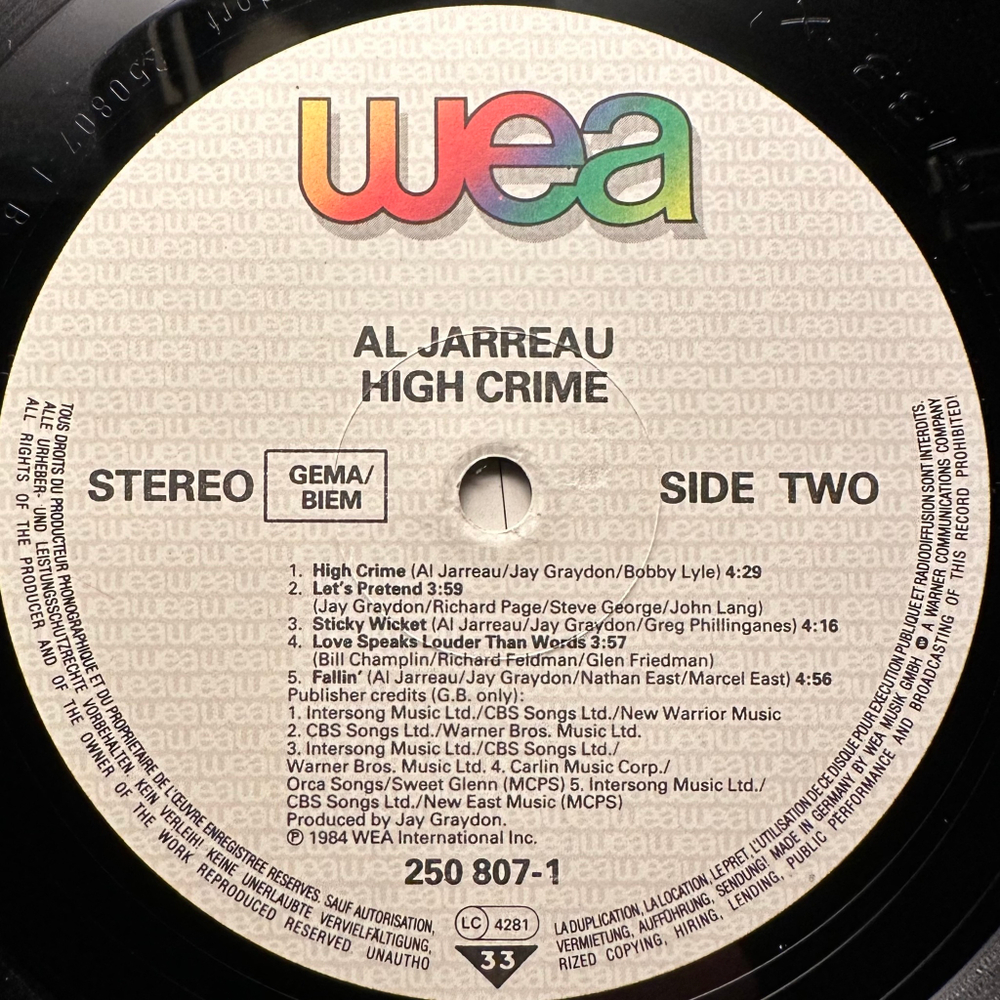 Al Jarreau - High Crime (Германия 1984г.)