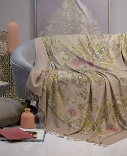 Плед 150х190 Blumarine Gioielli бежевый с бахромой