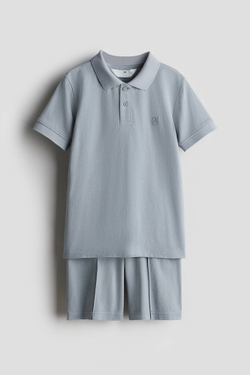 H&M Комплект из футболки и шорт из хлопкового пике, серый