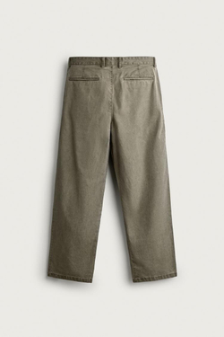 ZARA БРЮКИ ЧИНОС RELAXED FIT СО СКЛАДКАМИ, ЗЕЛЕНЫЙ