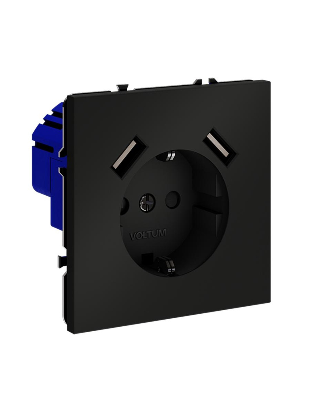 Розетка 1-м СП S70 16А с USB A+A с заземл. защ. шторки механизм черн. матов. Voltum VLS040408