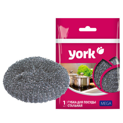 Губка (мочалка) металлическая, 40г, МЕГА, для посуды, гриля, плиты, YORK, 003030,703715