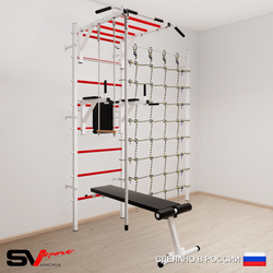 Шведская стенка Sv Sport усиленная 6560 (Турник рукоход/Брусья/Скамья/Канат/Трапеция/Канатный лаз)