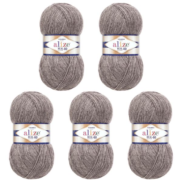Пряжа Alize (Ализе) Angora Real 40 / уп.5 мот. по 100 г, 430м, 182 средне-серый меланж A