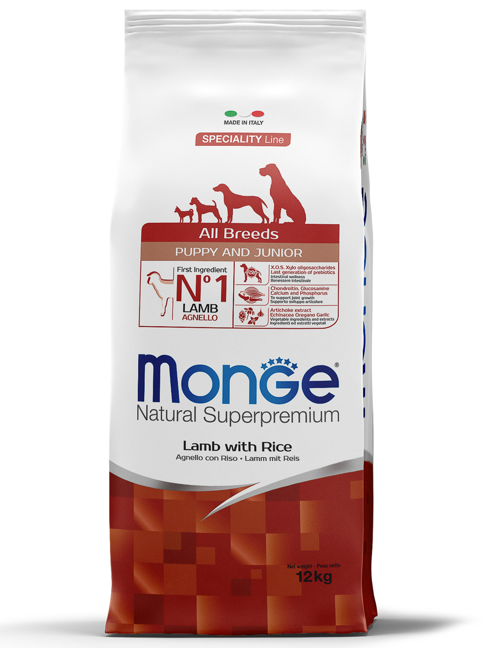 Cухой корм Monge Dog Speciality Line Puppy&Junior корм для щенков всех пород, из ягненка с рисом и картофелем 12 кг