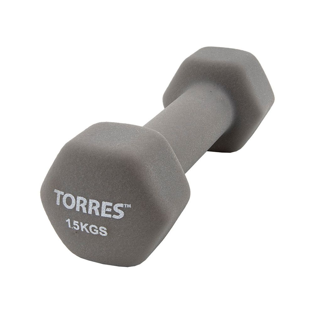 Гантель TORRES 1,5 кг, PL550115, металл в неопреновой оболочке, форма шестигранник, серый