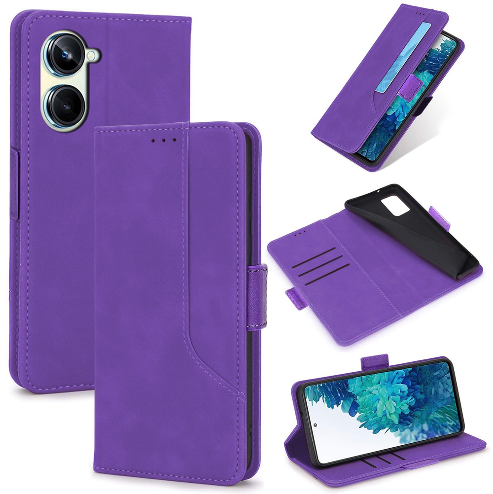Стильный чехол-книжка из кожи для REALME 10 PRO (не PLUS) с отделом для наличных, 3 слотами для карт и подставкой