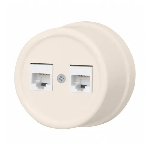 Розетка пластиковая ретро компьютерная двойная RJ45, Песочное золото Bironi B1-302-24