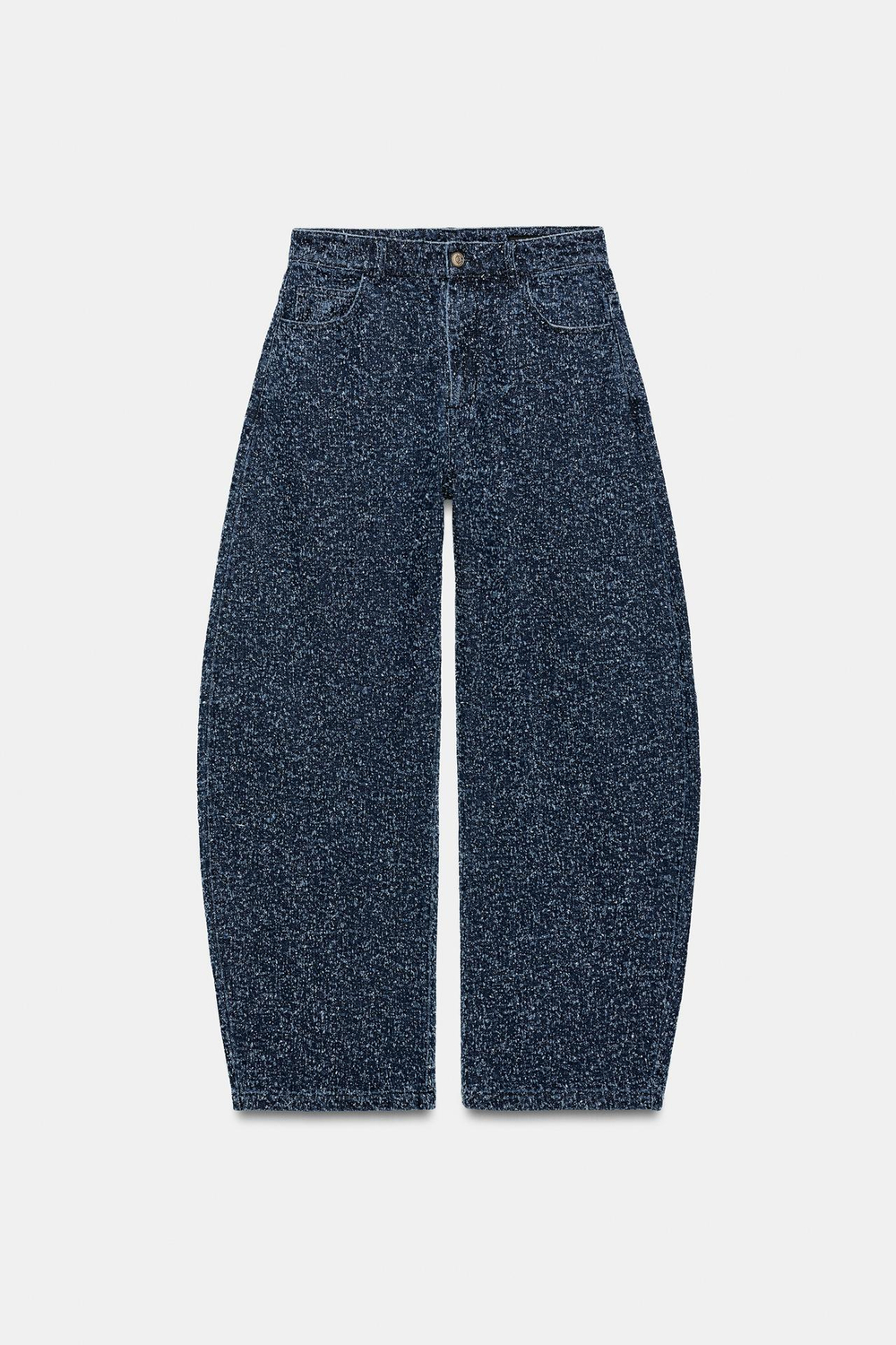 ZARA ДЖИНСЫ WIDE LEG СО СРЕДНЕЙ ПОСАДКОЙ И ФАКТУРНОЙ ТКАНЬЮ — ZW COLLECTION, ГОЛУБОЙ