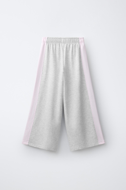 ZARA БРЮКИ WIDE LEG ИЗ МЯГКОЙ ТКАНИ С НАШИВКОЙ, СЕРЫЙ МЕЛАНЖ