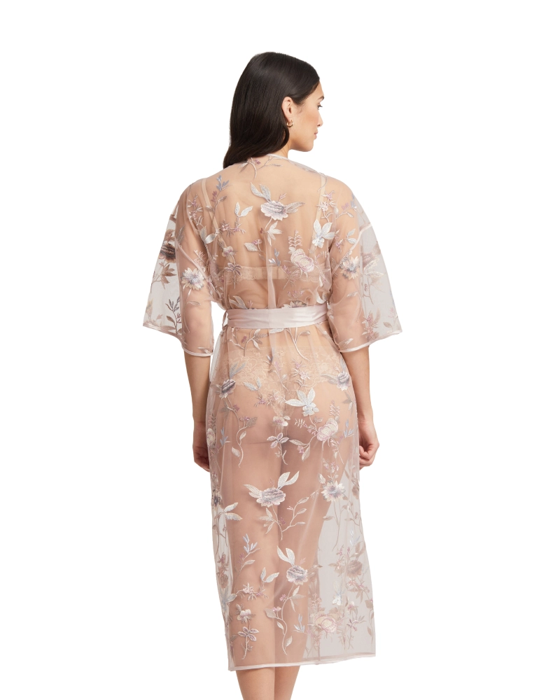 халат из прозрачной ткани с цветочной вышивкой Rya Collection Stunning пыльная роза