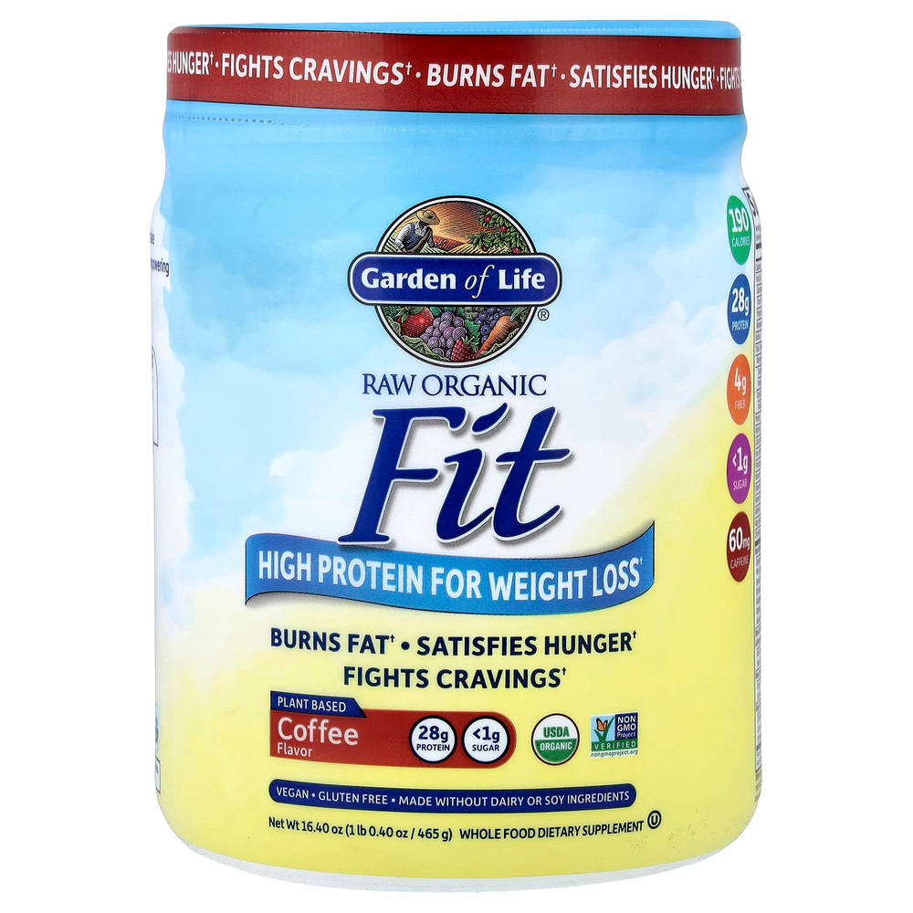 Garden of Life, RAW Organic Fit, высокое содержание протеина для снижения веса, со вкусом кофе, 465 г (1 фунт 0,40 унции)