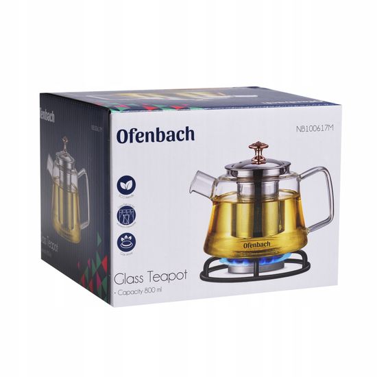 Стеклянный заварочный чайник 800 мл. Ofenbach NB 100617M с фильтром