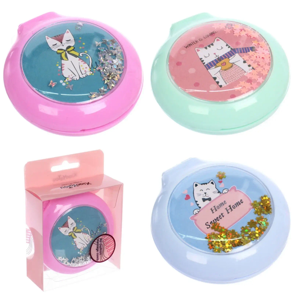 Расческа массажная складная «КОТИКИ», микс 4 дизайна, 6,5*2см (PVC коробка)