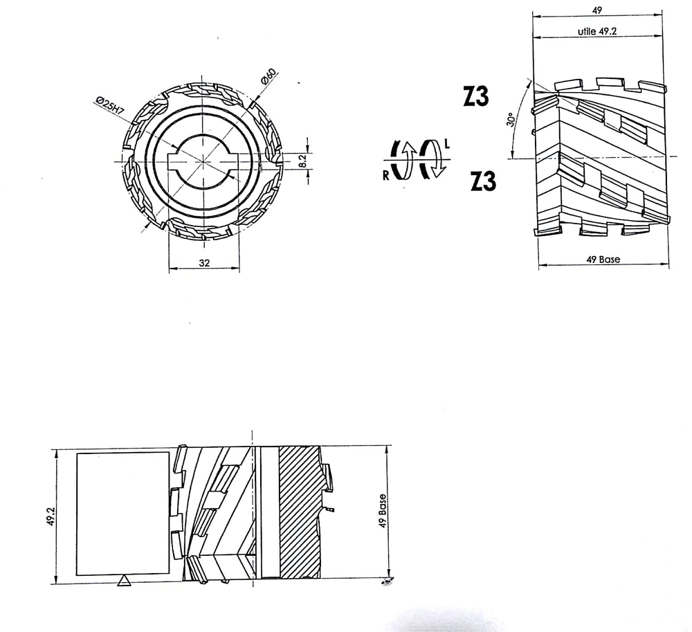 PCD фреза D.60x48x25+DKN Z=3+3 H=3 LH + RH