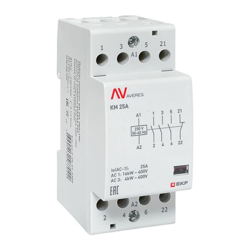 Контактор модульный КМ 25А 3NO+1NC 230В АС (2 мод.) AVERES EKF