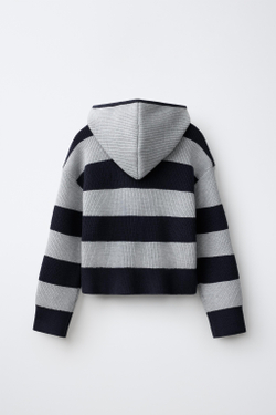 ZARA ТРИКОТАЖНАЯ КУРТКА В ПОЛОСКУ С КАПЮШОНОМ, ПОЛОСКИ