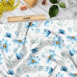 Ткань барби голубые лёгкие цветы