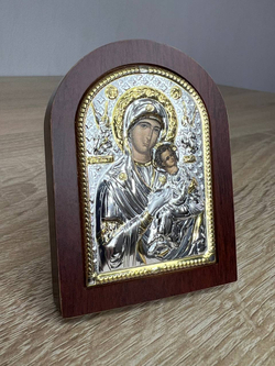 Одигитрия БМ с ангелами, икона арочная, красное дерево  57х75 — вид сбоку