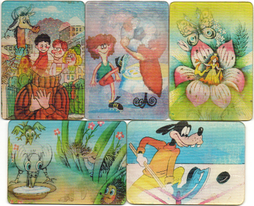 №157 Набор из 5 переливных (стерео) Календариков . Мультфильмы СССР 1991, 1992 гг.