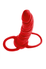 Красная насадка на пенис для двойного проникновения Black Red - 16,5 см.