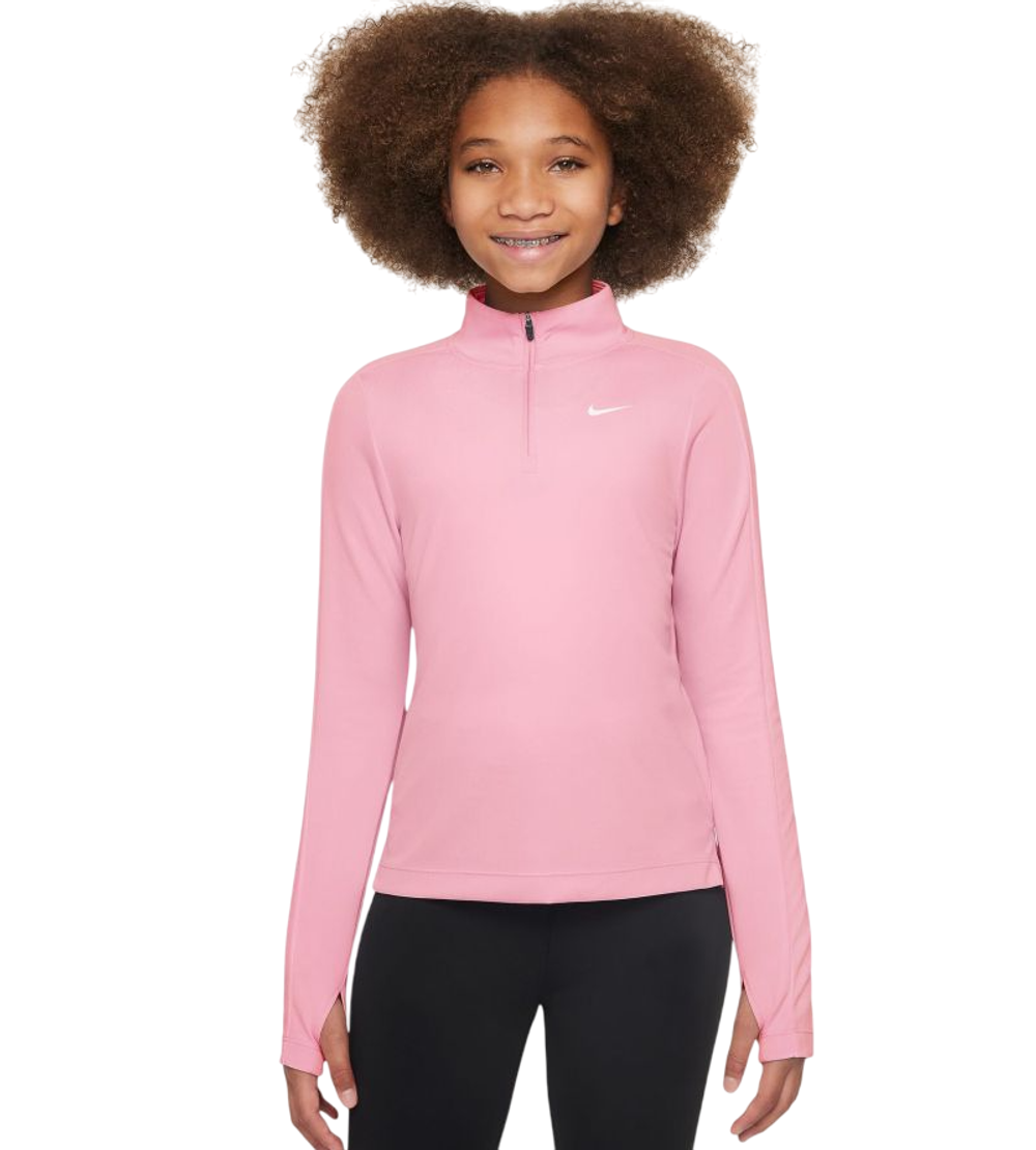 Футболка для девочки Nike Girls Dri-FIT Long-Sleeve 1/4-Zip Top - med soft pink/white