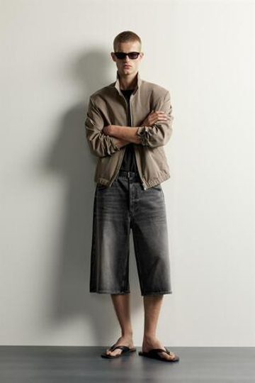 ZARA ДЖИНСОВЫЕ ШОРТЫ BAGGY FIT, СЕРЫЙ