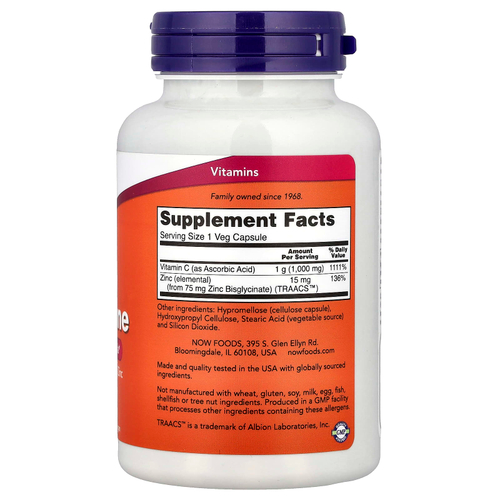NOW Foods, C-1000 Zinc Immune, витамин C и цинк для иммунитета, 90 растительных капсул