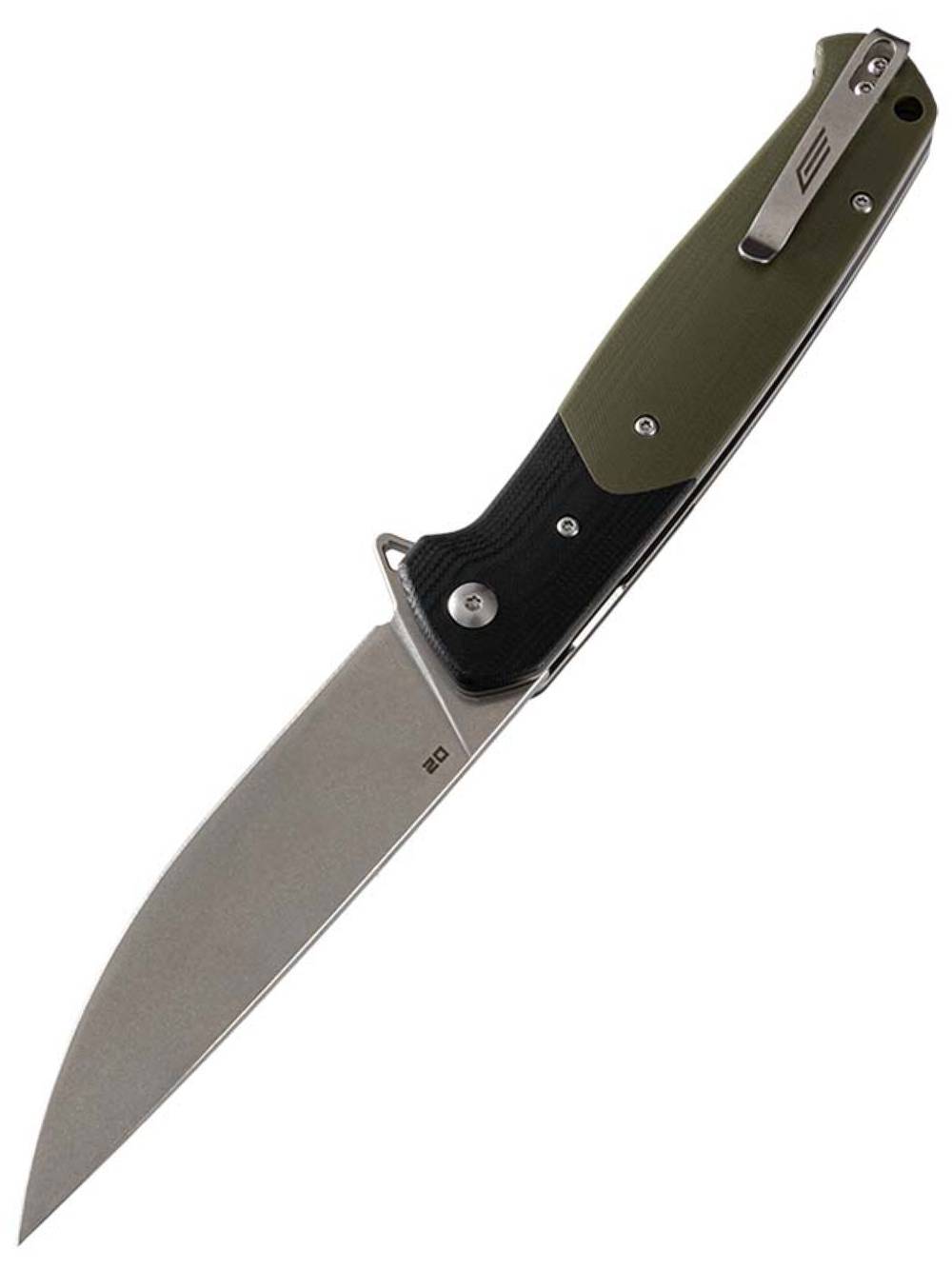 Нож складной GhostBlade Rune, сталь D2, Stonewash, 58-62 HRC, Drop-point, рукоять G10 оливковая, замок Liner lock
